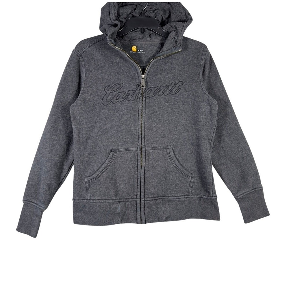Carhartt Full Zip Hoodie‎ Kids Size M 8-10 Charcoal Gray Embroidered Script Logo